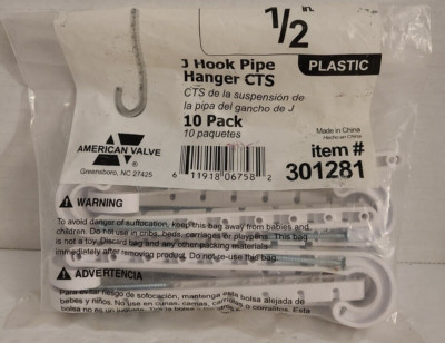 Lot of 9:  J HOOK PIPE HANGERS; CTS Am. Valve 301281 for 1/2''