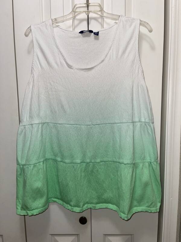LANDS' END Green & White Pucker Print and Ombre Sleeveless Top-Size 2X-EUC