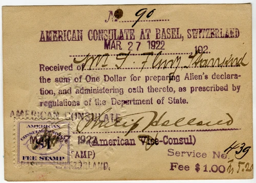 1923 Switzerland Passport with US Visa Stamps & Consulate Receipt Free Shipping - 画像8/16