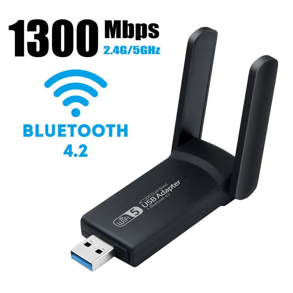 USB WiFi Bluetooth Card 1300Mbps Dual Band USB 3.0 Card Wireless Network Adapter - Image 3 of 4