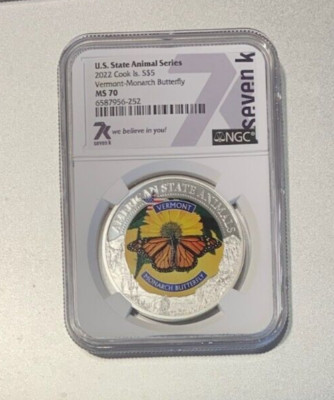 2022 NGC Silver 1 oz. MS70 State Animal Series Vermont Monarch 2022 NGC Silver 1 oz. MS70 State Animal Series Vermont Monarch
