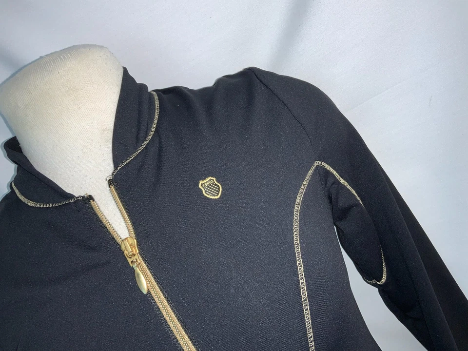K-Swiss Tennis Yoga Jacket XS Women Black Nylon Poly Gold Zipper YGI L1-94 - Image 3 of 4