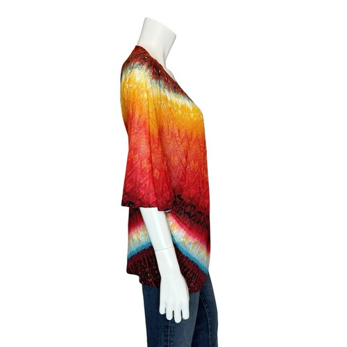 CHICOS Open Front Multicolor Print Cardigan Sweater Lightweight 3/4 Sleeves Boho - Picture 3 of 9