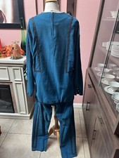 Late 60s Vintage Teal w/ Black Patterning Hippie Tunic Pants Size XL