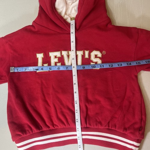 Levi’s Kids Red Retro Big Logo Rugged Style Soft Lining Pullover Hoodie Size M - Picture 4 of 7
