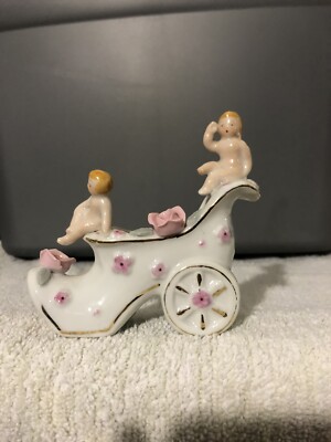 Vintage Porcelain Shoe Boot Cherubs White Bone China Flowers THAMES Japan