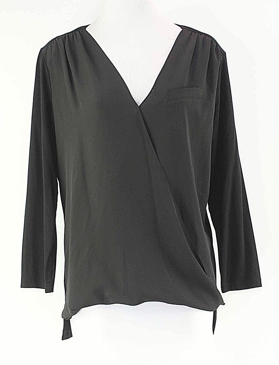 Vince Camuto Sz S Black High Low Hem Wrap Front Viscose Poly