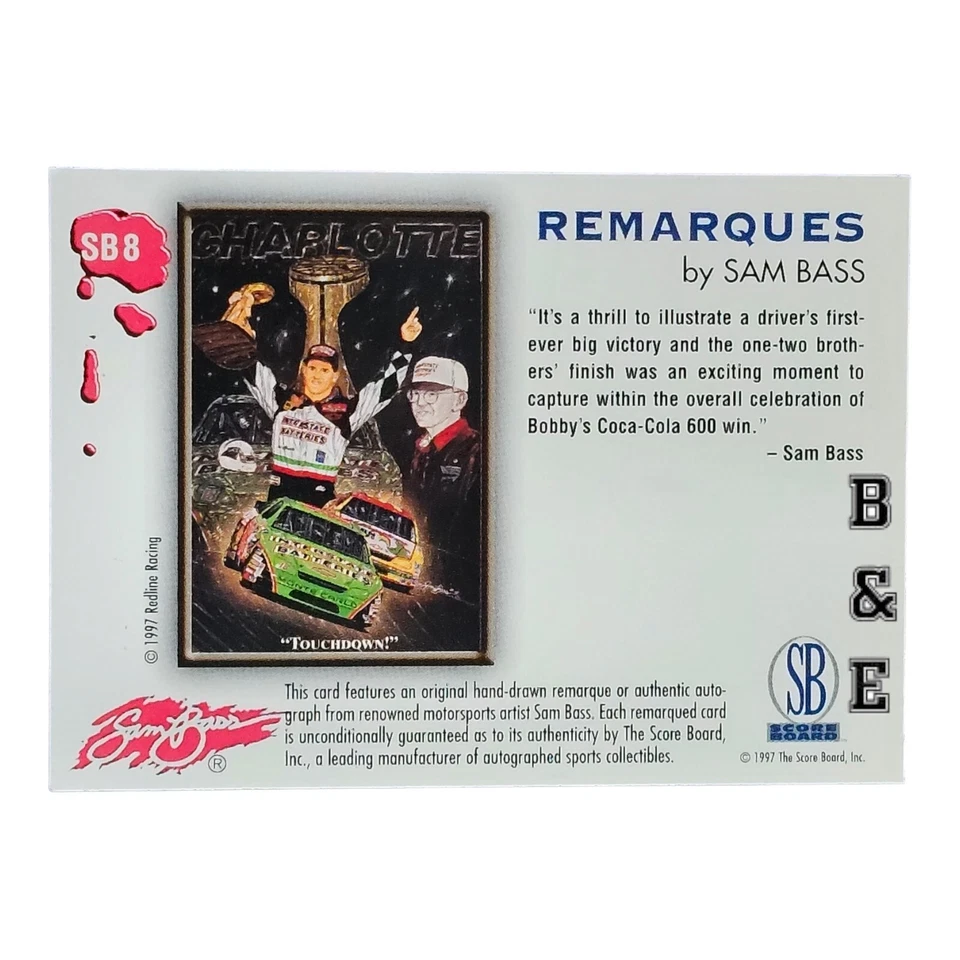 1997 Score Board Racing IQ Remarques by Sam Bass Bobby Labonte Auto SP #'d /570 - Image 2 of 2
