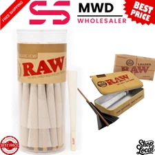 RAW 1 1/4 Organic Cones 50 Pack + Cone Loader + RAW Metal Tin Box Cone Kit