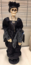 Victorian Gothic Bride Skeleton Doll Decour – Black Lace Dress & Jewels Hallowee
