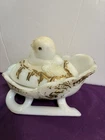 Very Vintage. Milk Glass Chick, In Egge, In Sleigh 4 X 4”