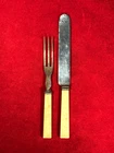 SCARCE CIVIL WAR ERA SOLDIER'S BONE HANDLE KNIFE & FORK / MAKER MARK