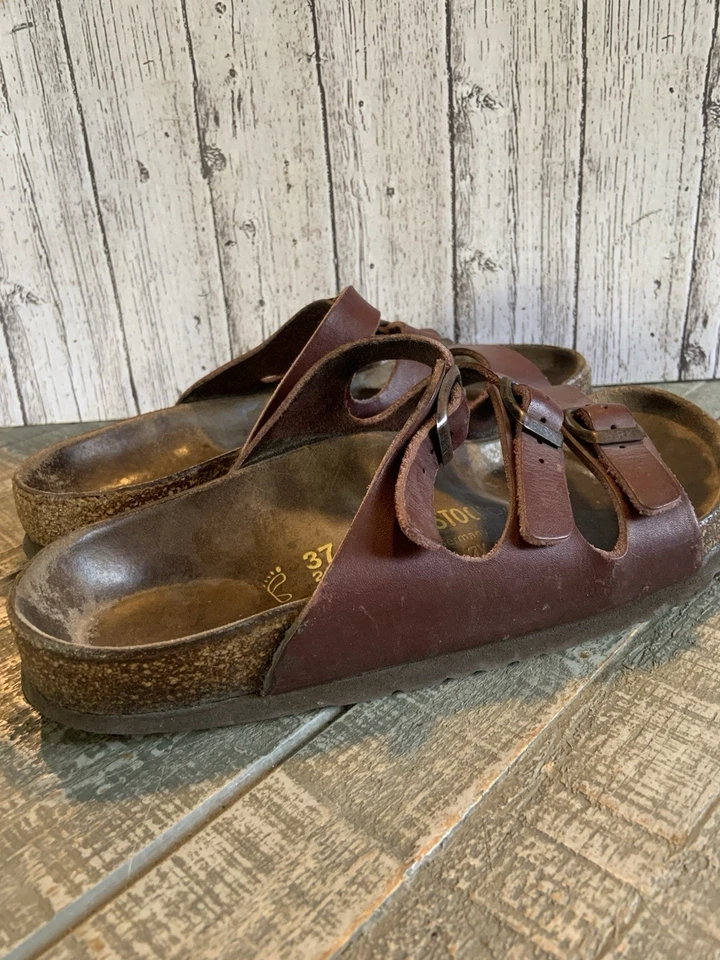 Sandalia Birkenstock Para Mujer Deslizable Cuero Marrón Talla 37 Ajuste Regular EE. UU. Talla 6 Foto 3 de 4