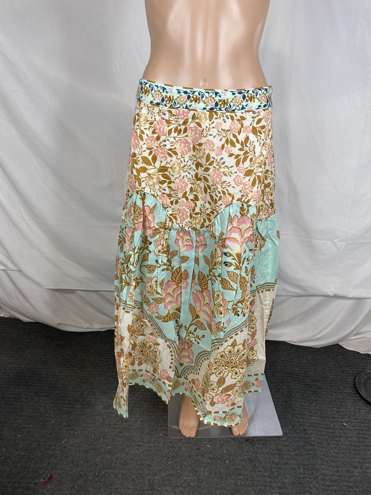 Farm Rio x Anthropologie Womens Drop Waist Floral Midi Skirt Size M Pastel Multi