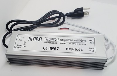 LED Driver 300 Watts(150W X2) 24V DC Transformer， Waterproof IP67 Power Supply,