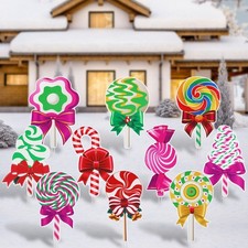 10 Pieces Christmas Candy Decorations Outdoor Yard Signs Plastic Peppermint L...