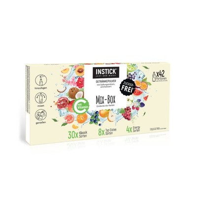 INSTICK Mix Box 42 Sorten Getränkepulver Zuckerfrei Klassik Energy Eistee Vegan