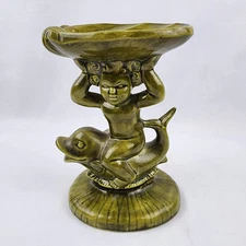 Vtg Ceramic Holland Mold Cherub Angel Child Dolphin Iridized Pedestal Soap Dish