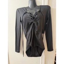 Black Long Sleeve Lace-Up Bodysuit Size Small