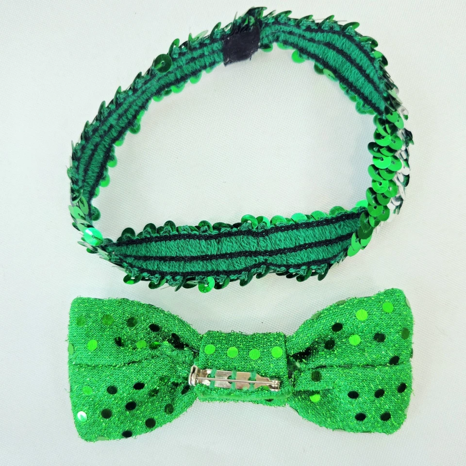 Green Sequin Bow Tie & Neck Head Band Disco Dot Sexy Adult Costume Accessories - Image 4 of 4