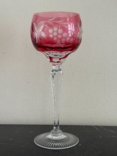 Ajka Cut To Clear Cranberry Pink Crystal Hock Wine Glass