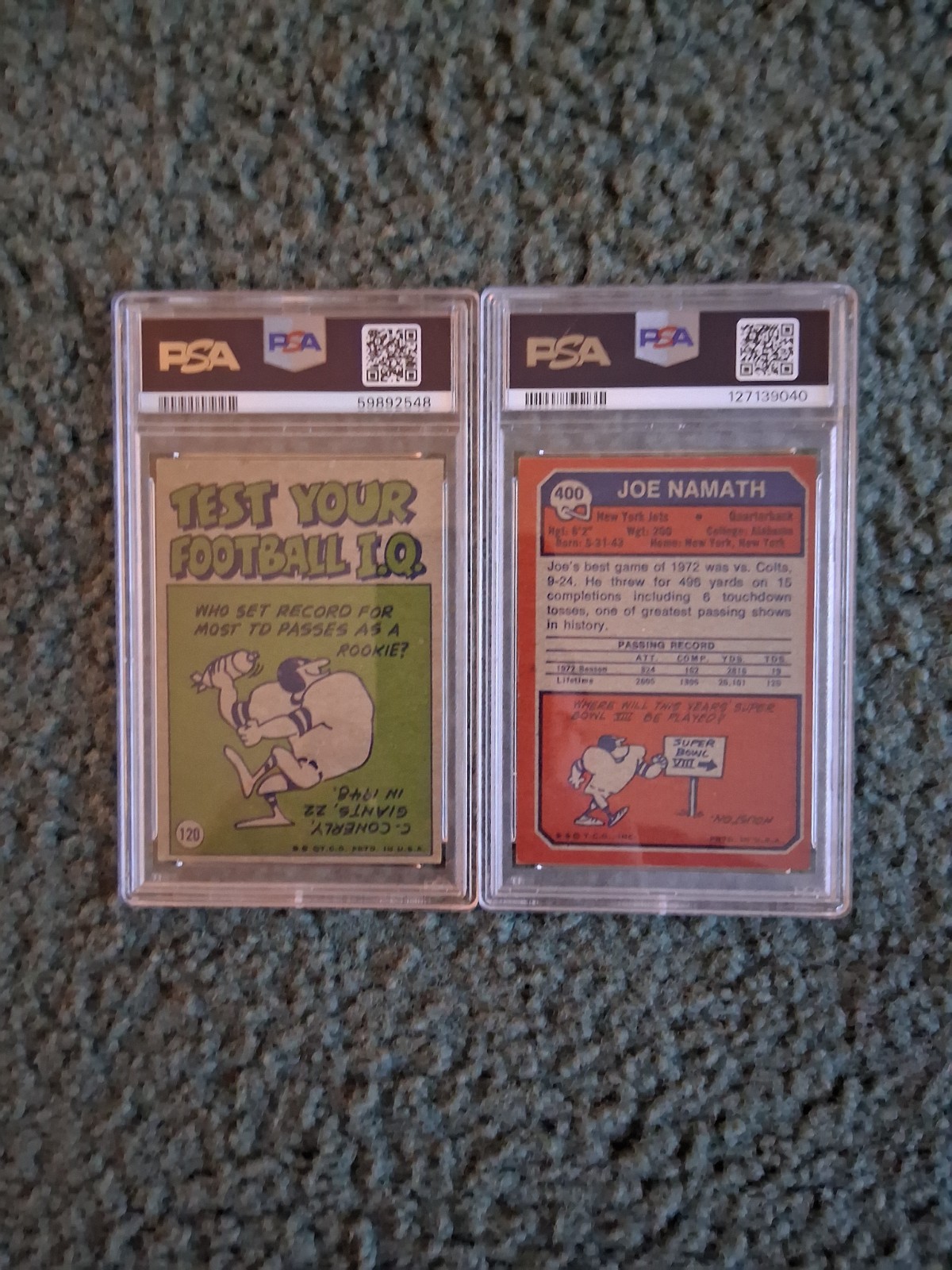 VINTAGE TOPPS FOOTBALL LOT-1972 TERRY BRADSHAW PSA 5 EX, 1973 JOE NAMATH PSA 4 view 2