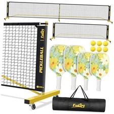 Pickleball Net Set with 4 Fiberglass 22ft 11ft Net With 4 Fiberglass Paddles