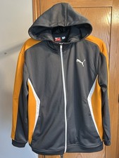 PUMA Boys XL Full Zip Hoodie Jacket Dark Gray Orange Athletic Logo