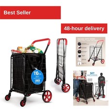 SereneLife Large Folding Utility Shopping Cart - Heavy Duty, 110 lb Capacity