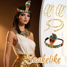 4pcs Egyptian Costume Accessories Crown Snake Arm Cuff Bracelet Queen Headdress