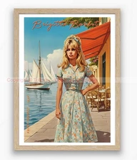 Superbe Affiche Vintage Illustrée 🛥️ Brigitte Bardot à Saint-Tropez 🇫🇷