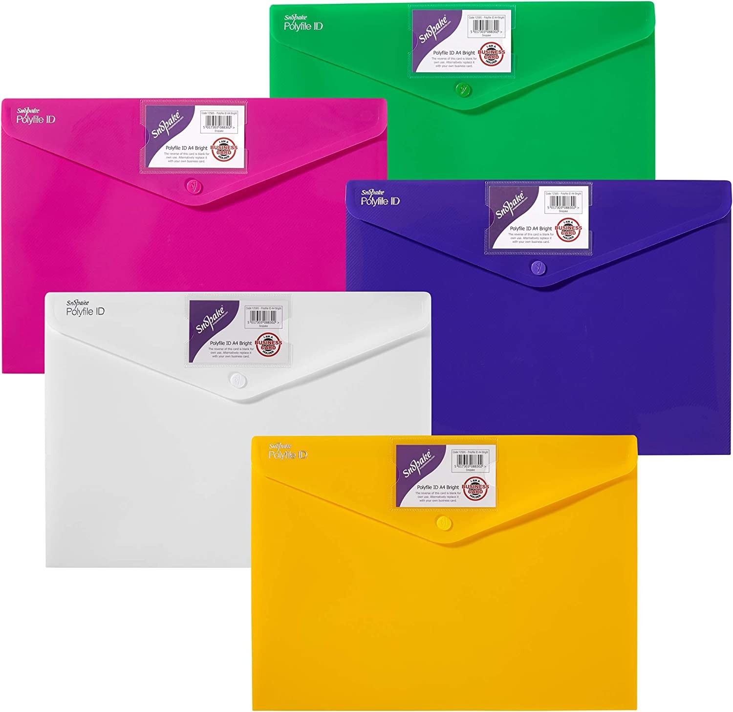A4 Popper Stud Wallet Document File Snopake Polyfile ID Bright Assorted 5 Pack