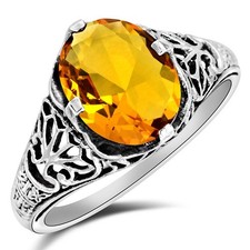 3CT Natural Golden Citrine 925 Solid Sterling Silver Ring Jewelry Sz 6 XB3-7