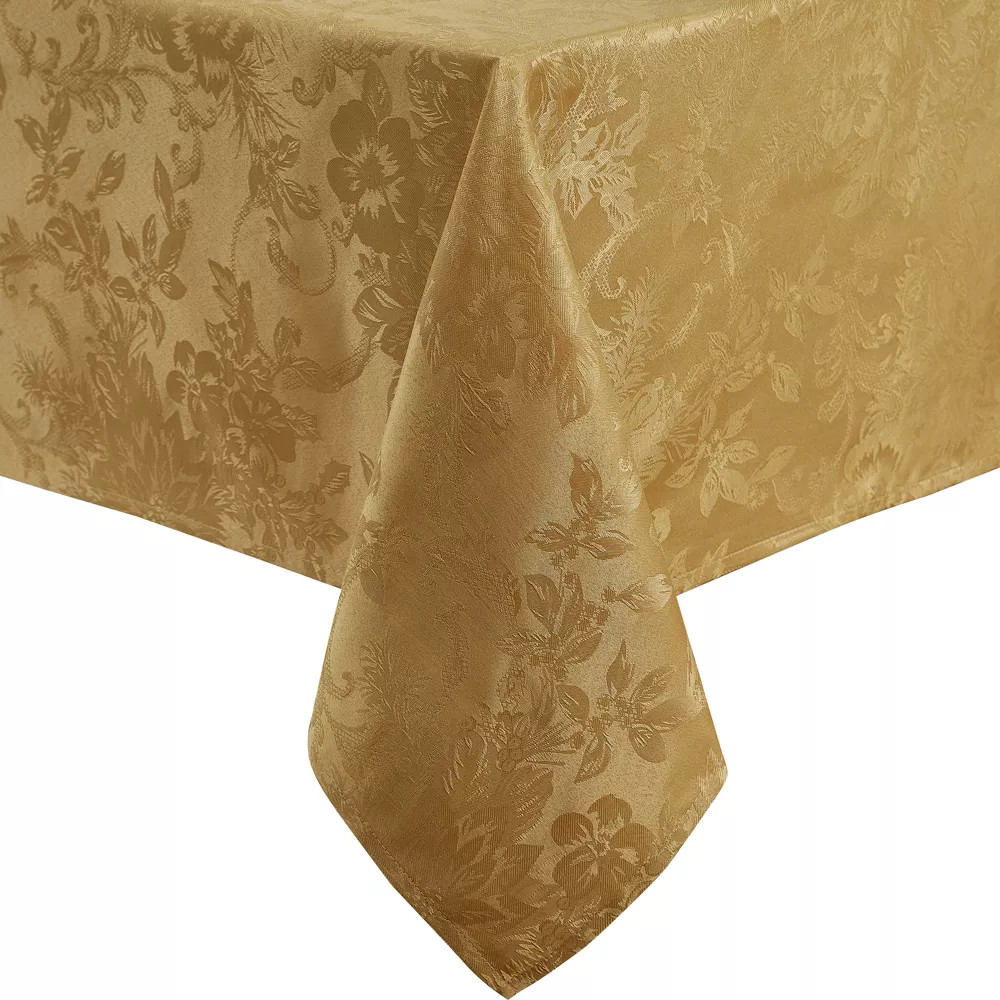Poinsettia Elegance Jacquard Holiday Tablecloth - 60'' x 102'' - Gold -