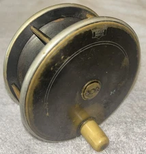 Brass & Ebonite Platewind Salmon Fly Reel P D MALLOCH'S of Perth 4 3/4" Dia x 2"
