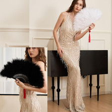 Handheld Marabou Feather Fan, 1920s Vintage Style Flapper Hand Fan for Costum...