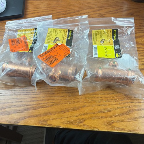 (3) Viega ProPress 1 in. x 1 in. x 1/2 in. Press Copper Reducing Tee (79321)