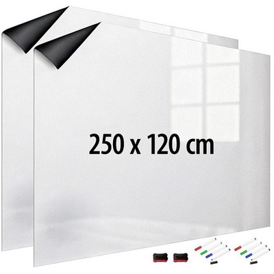 infactory 2er-Set Magn. Whiteboard-Folie, selbstklebend, 4 Marker, 250 x 120 cm