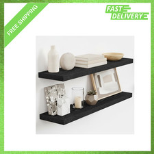 Floating Shelves 9 Inch Deep Set of 2 Black Wood Look Wall Mounted 32 Inch Long