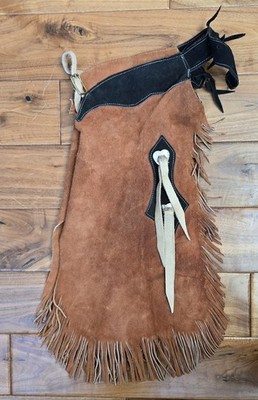 Leather Suede Chaps Youth Kids Western Fringe Brown Black Heart Concho