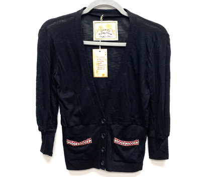 Poof! For the Planet Cropped Cardigan Juniors Black V-Neck Button Sweater L NWT