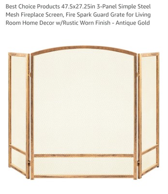 Steel Mesh Fireplace Screen, Fire Spark Guard Grate  Antique Gold 47.5x27.25in