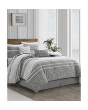 Cotton Comforter Set King Size, Gorgeous Geometric Jacquard, Grey Soft Lightw...
