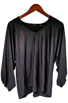 IMAN Women's Foil Knit Bell Sleeve Top Black