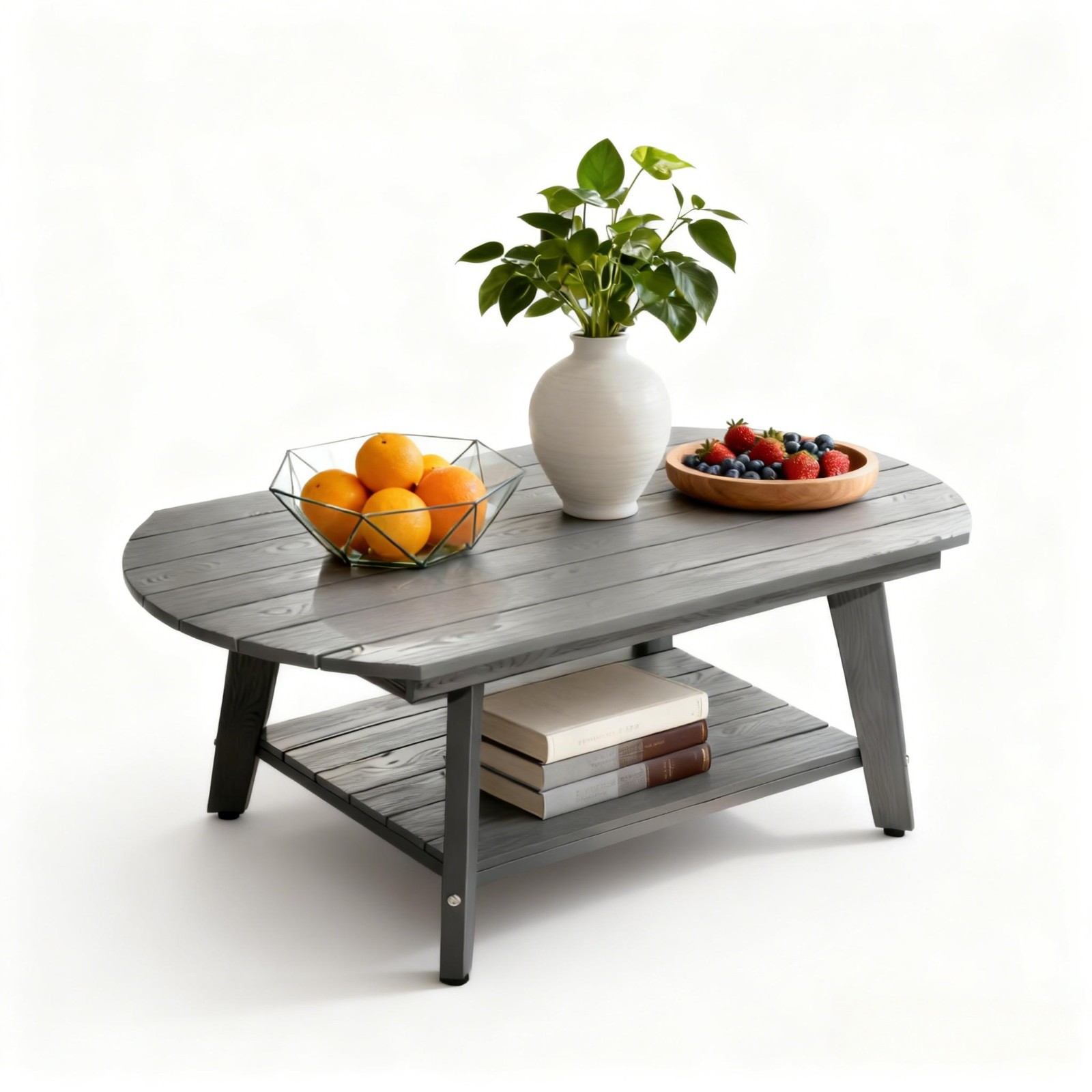 HIPS Coffee Table 2-Tier Oval Coffee Table with Storage Shel