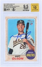 Matt Olson Oakland A's Signed 2017 Topps Heritage #681 BAS 9.5/10 Rookie Card. rookie card picture