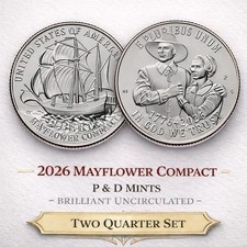 2026 P & D Mayflower Compact Quarter Set, BU Uncirculated Beautiful coins
