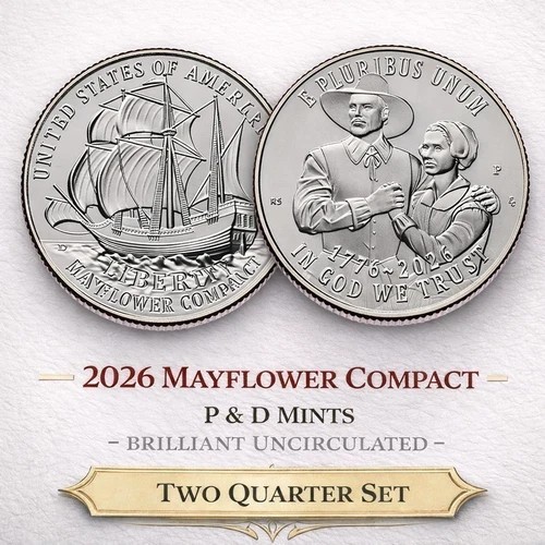 2026 P & D Mayflower Compact Quarter Set, BU Uncirculated Beautiful coins
