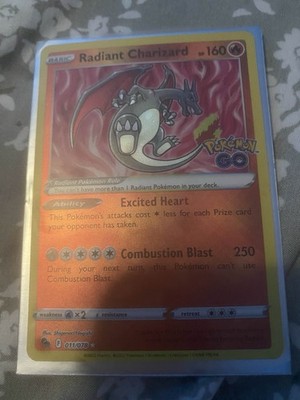  2 sleeved Pokémon TCG Radiant Charizard 011/078 Holo Pokémon GO Card English