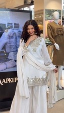 Latest New Silk Stylish White Top Palazzo With Dupatta For Indian Party Wear
